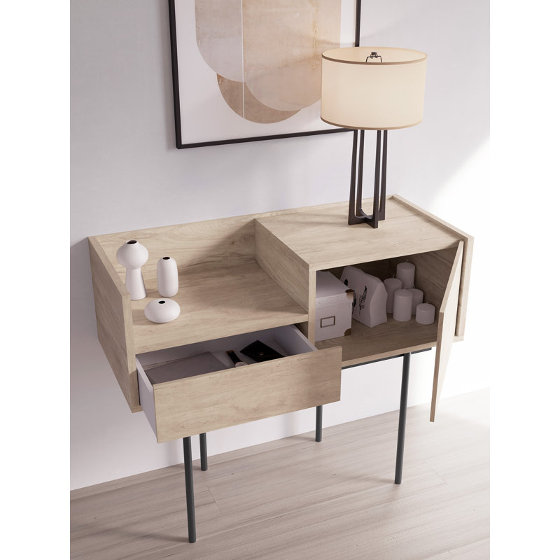 Amesfield 98cm Console Table, Graphite, Light Oak, 84cm x 98cm x 42cm