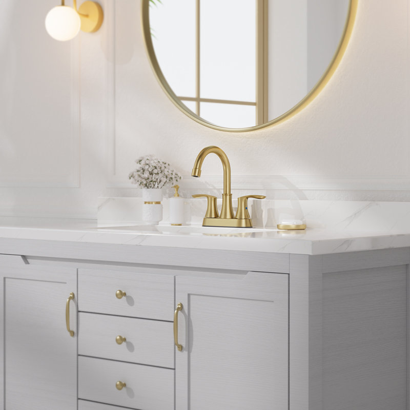 NO 2-handle Bathroom Faucet with Drain Assembly, Brushed Gold