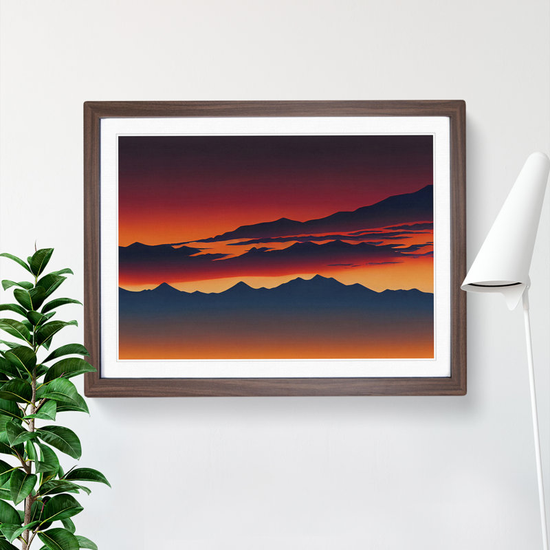 Hewarming Mountain Sunset - Single Picture Frame Print, 46cm H x 64cm W x 2cm D, Walnut