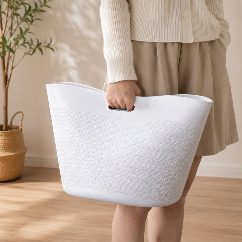 2 Pack Plastic Basket Set, Off White