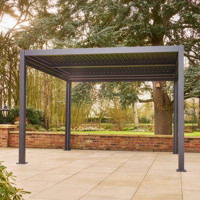Nexus Grey Aluminium Pergola 3m x 3m with LEDs and 3 Pull Down Screens