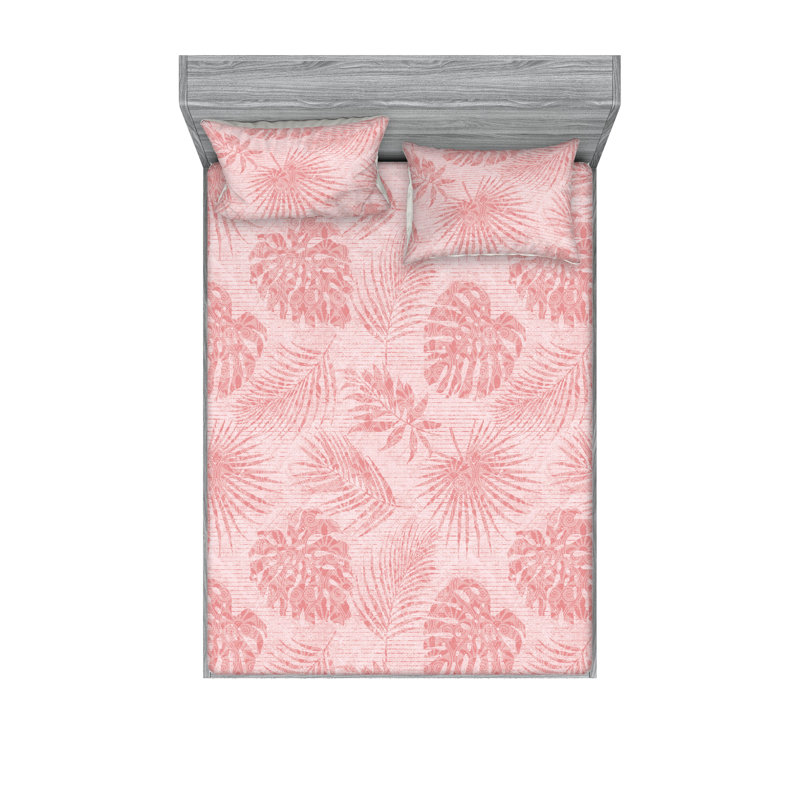 Drap-housse et taies décoratives 3 pièces Ambesonne, Rose pâle, rose / floral