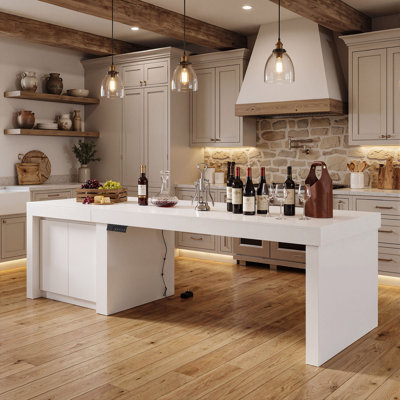 Grande table de bar / salle à manger de 110 po de large avec armoire de rangement, blanc