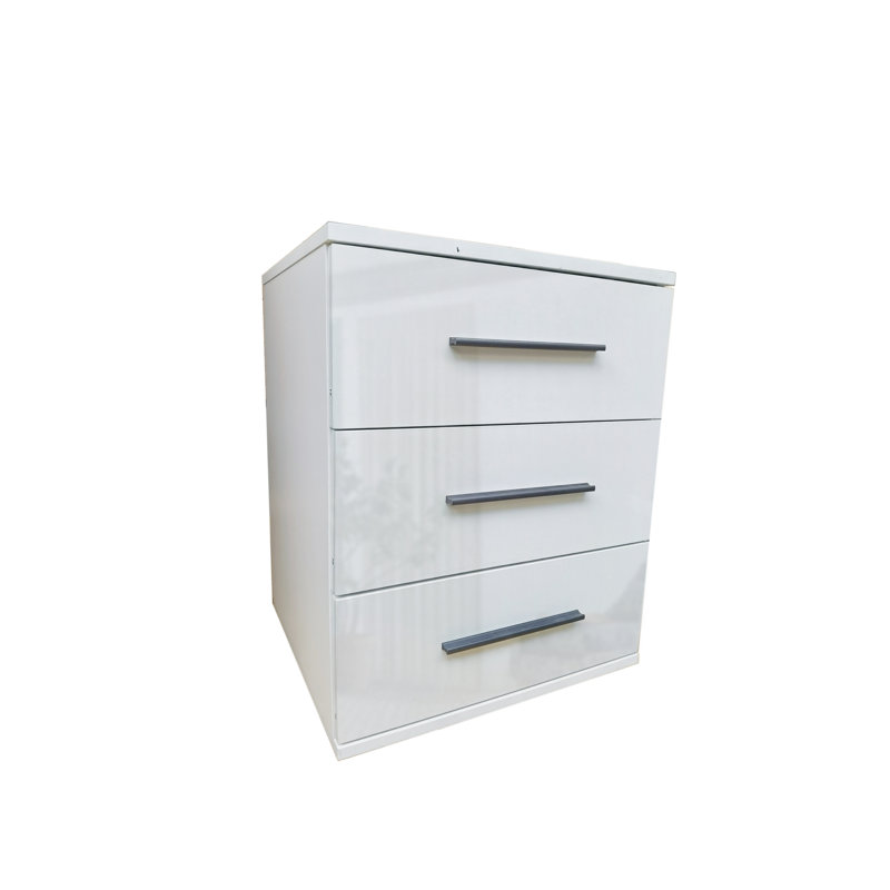 Pamel 45cm W Particle Board / Chipboard Bedside Table, Gloss White