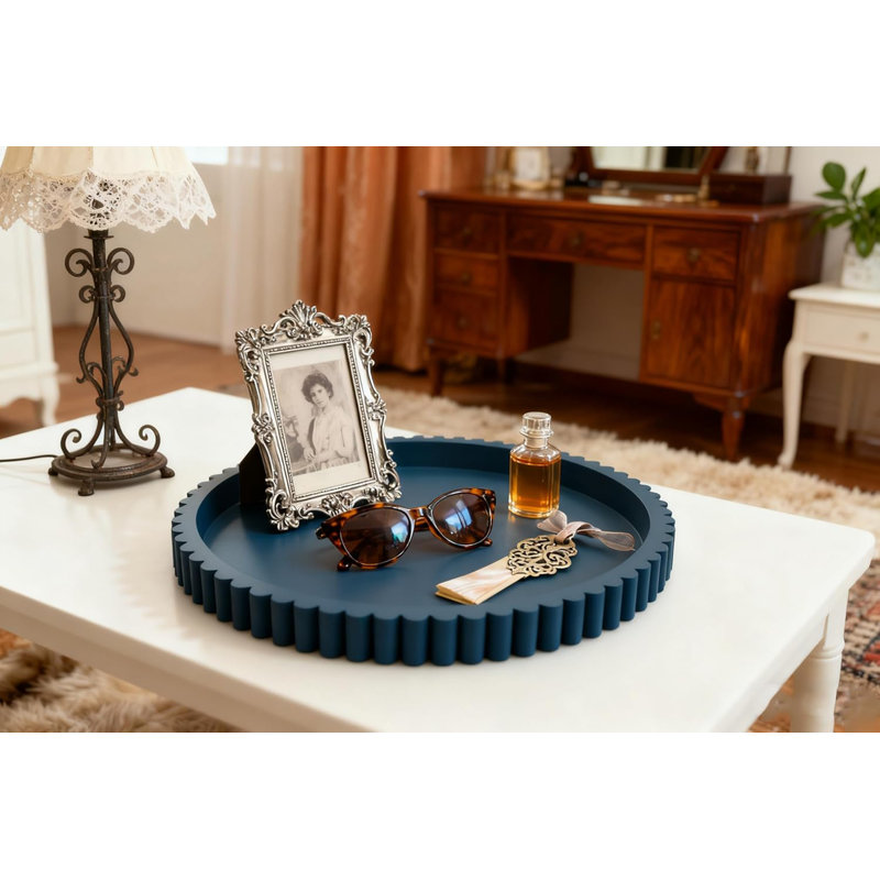 Plateau rond 12 "en bois massif cannelé pour table basse et décoration intérieure