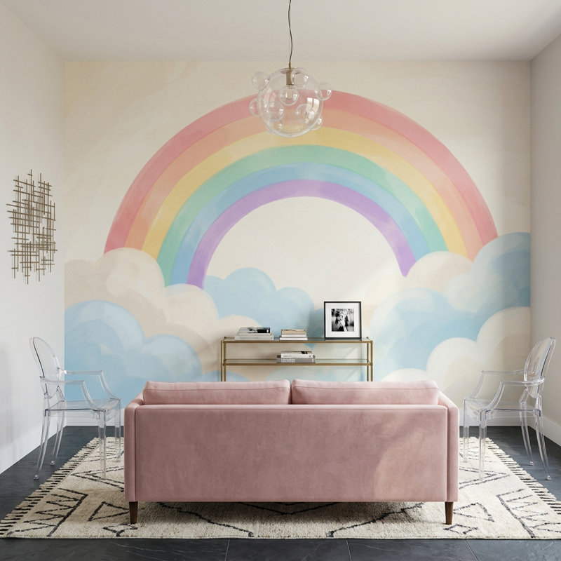 Papier peint pastel arc-en-ciel aquarelle, 160 po x 108 po, Non-Woven Nonpasted