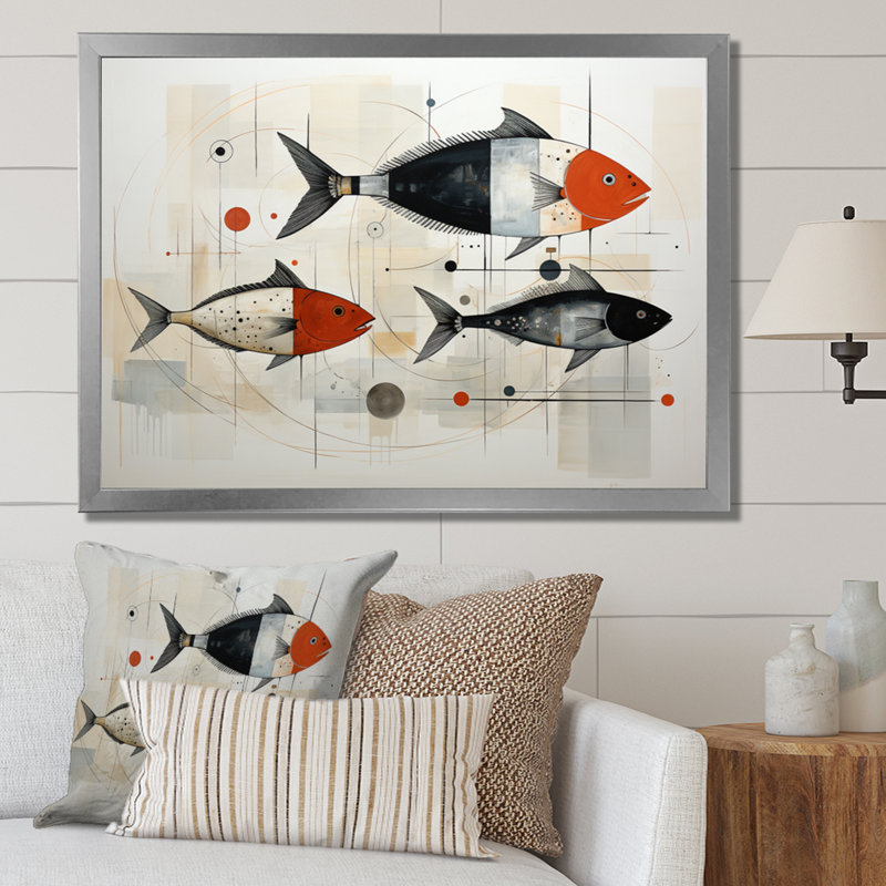" Fishing Minimalist Marine ", 16" H x 32" W x 1" D, Silver Single Picture Framed