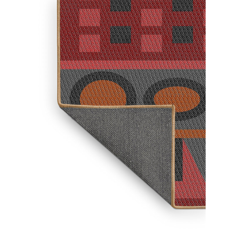 Tapis vert/rouge à motifs, Rectangle 5 pi x 7 pi