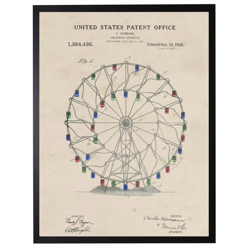 Ferris Wheel Patent in Black Frame
