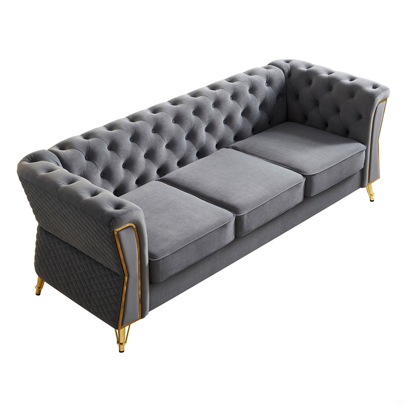 Canapé moderne en velours capitonné 87,4 po, Gris
