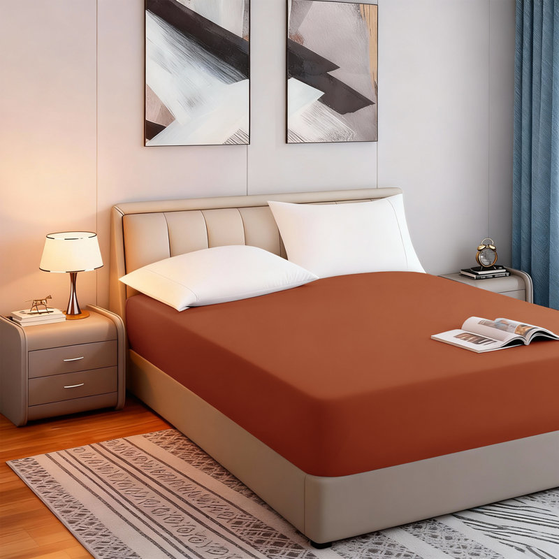 Tanvish Luxury Microfiber Fitted Sheet - 40 cm Deep Pocket, Ultra-Soft - Wrinkle-Free and Easy Care, Super King (6'), Orange