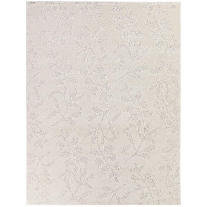 Beckwith Cream Floral Transitional Area Rug, Rectangle 5'3" x 7'