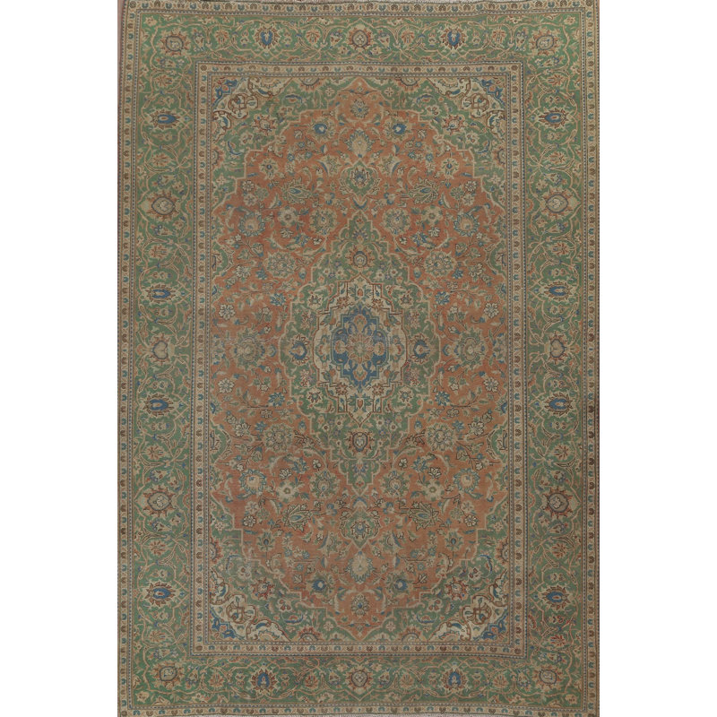 Tapis orange en laine noué à la main de conception unique années 1960 8 pi 1 po x 10 pi 10 po Anarose