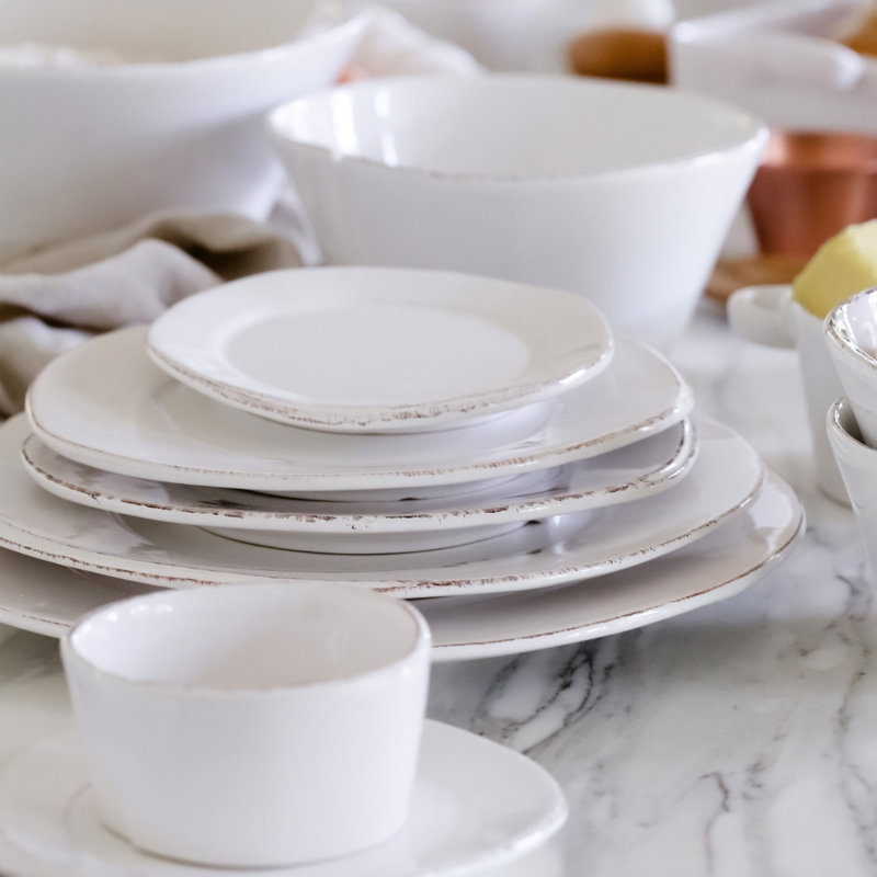 Lastra Handmade Italian Stoneware Dinner Plate, White