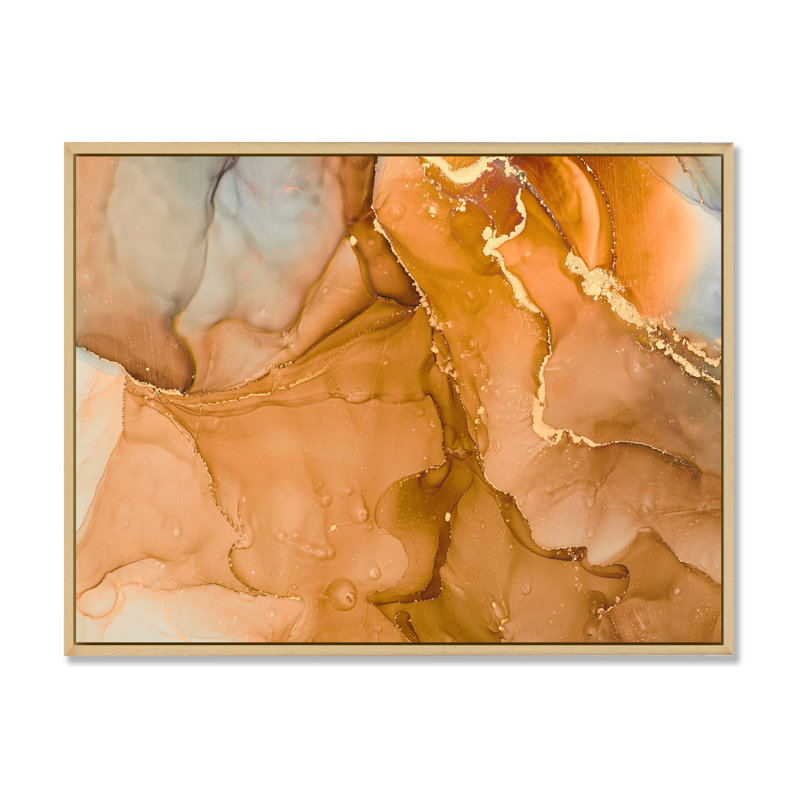 «Brown Luxury Abstract Fluid III», peinture sur toile, H 24 po x l 32 po x P 1 po, Cadre flottant érable