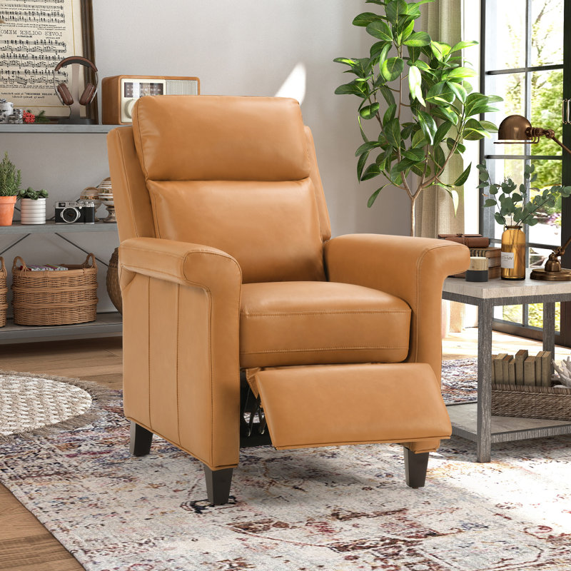 31.1" Wide Classic Premium Breathable Faux Leather Push Back Recliner, Orange Brown