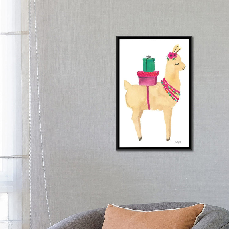 « la la llama i », impression sur toile tendue, H 26 po x l 18 po x P 1,5 po, Toile avec cadre noir, Pas de tapis