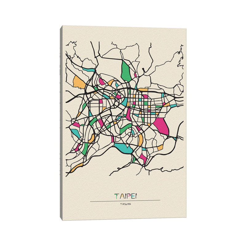 Taipei, carte de Taïwan par Ayse Deniz Akerman - impression sur toile tendue, H 18 po x l 12 po x 1,5 po