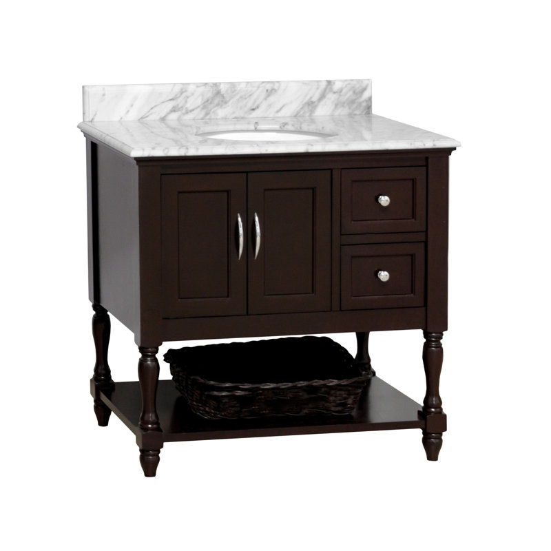 Ensemble de meuble-lavabo simple 36 po Hampton, Chocolat, Marbre de Carrare
