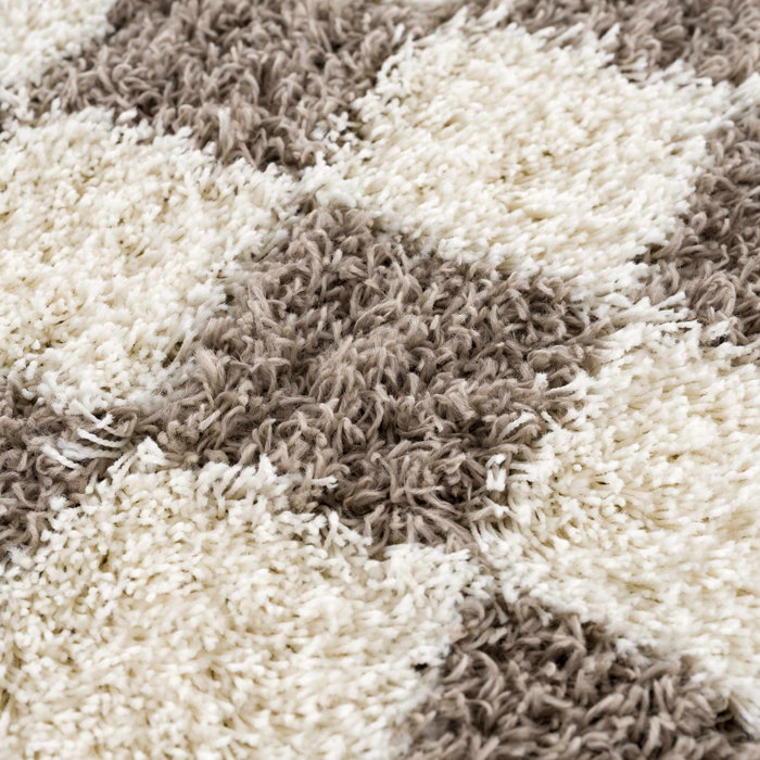 Latitude Run® Atiran Checkered Shag Brown Area Rug & Reviews | Wayfair