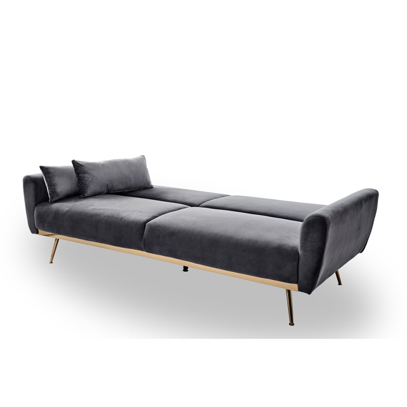Chillax Gold 83.86" Velvet Square Arm Sleeper Sofa, Platinum Gray Velvet, Gold