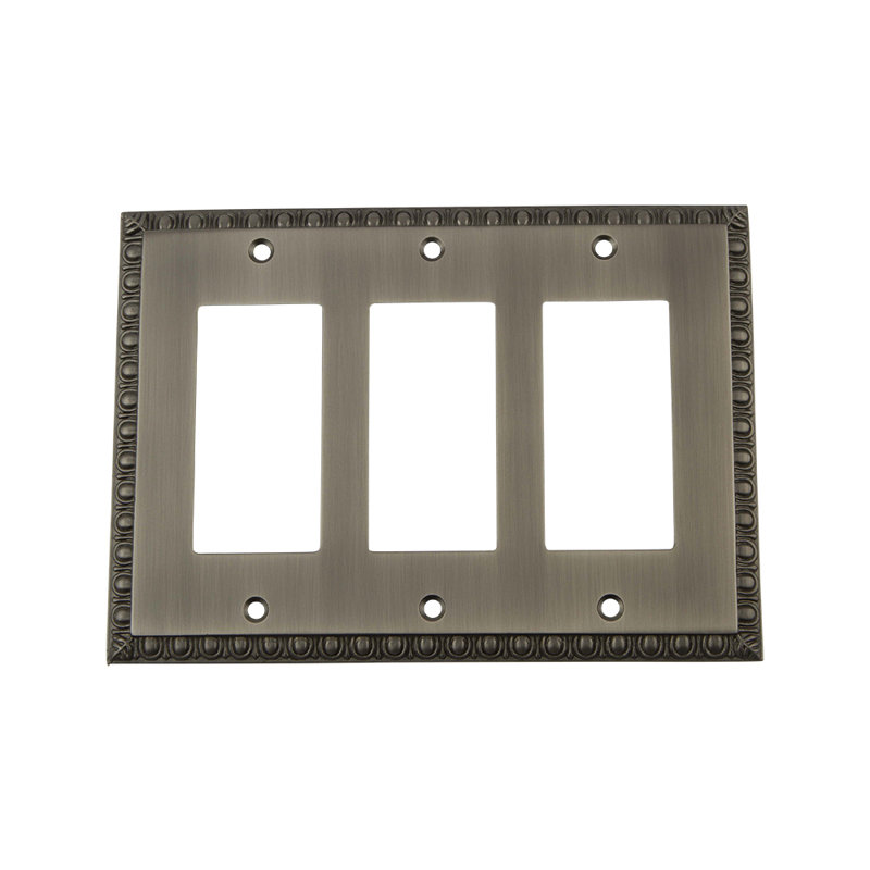 Egg and Dart 3-Gang Rocker Wall Plate, Antique Pewter