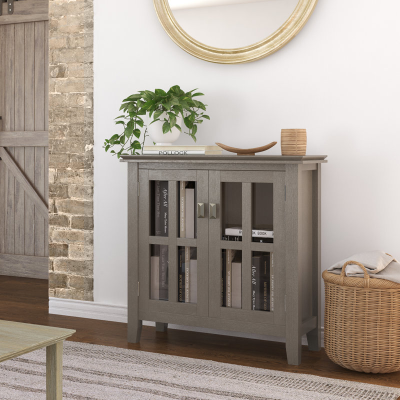 White Solid Wood Office Storage Cabinet with Glass Doors