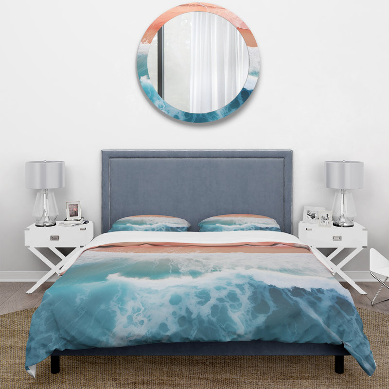 Ensemble de housse de couette bleu et rose Beach I - Coastal Beach, Housse de couette pour grand lit