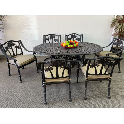 Alesha-Mae 6 - Person Patio Dining Set Umbrella Hole Included Table, with Sunbrella® Cushions Included