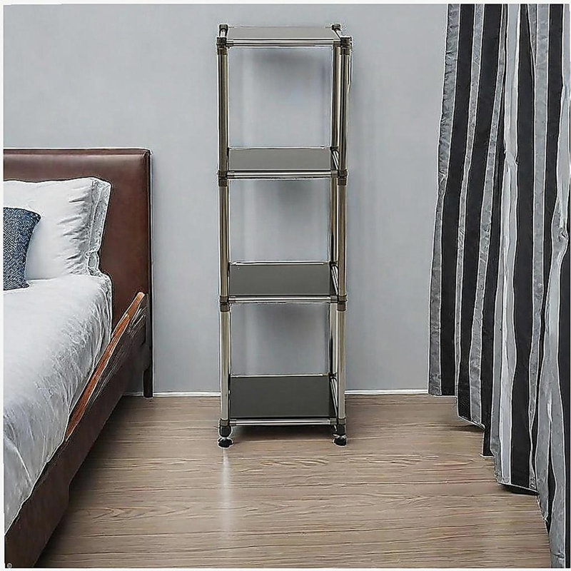 Étagère de rangement 4 étages en acier inoxydable coréen noir, 100 lb / tablette (H 49 po x l 14,9 po x P 13,7 po) pour une organisation intérieure / extérieure, support modulaire, extrêmement durable