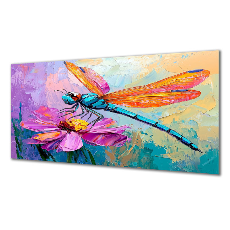 Libellule sur une fleur I - animaux, impression murale en métal, H 28 po x l 60 po