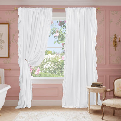 Ruffle Curtains, Rod Pocket Privacy with Some Soft Light Filtering French Country Flowy Drapes for Living Room/Farmhouse/Bedroom, 2 Panels