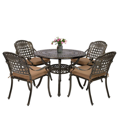 Round 4 - Person 38.5" Long Dining Set with Cushions by Charlton Home