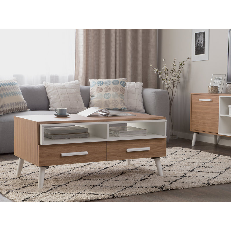 Galion Four Leg Coffee Table with Storage, Light Wood, White