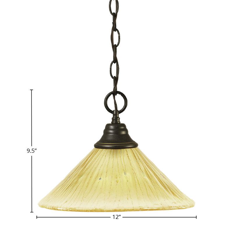Chain Hung Pendant Shown With Amber Crystal Glass, Dark Granite, 9.5'' H x 12" W