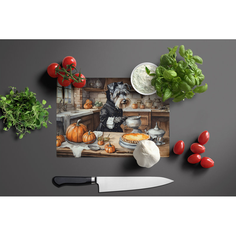Schnauzer Fall Kitchen Pumpkins Glass Cutting Board Large