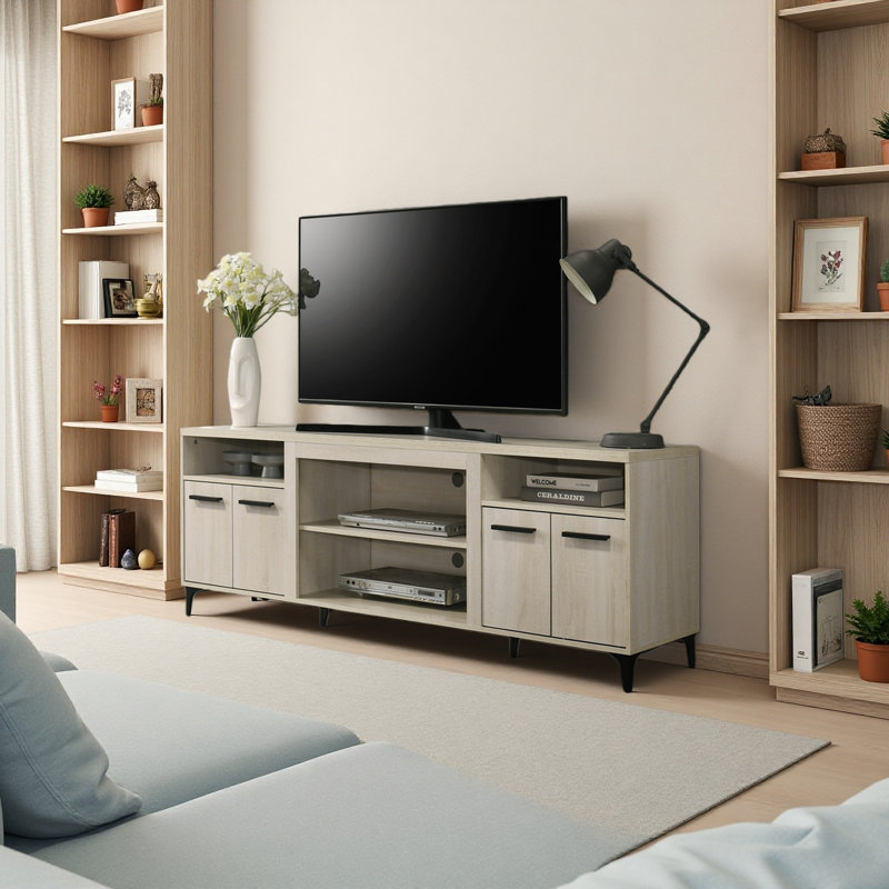 70"W Oak Finish 4-Door TV Stand