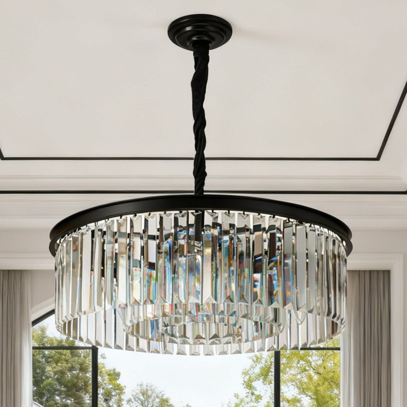 23.6-inch Round Three-tier Crystal Chandelier - Recessed Or Pendant Mounting / E12 Base / Wall Switch Control