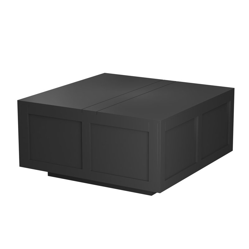 Modern Lift Top Coffee Table For Living Room – Rectangle Wooden Design With Large Hidden Storage Space, Matte Black