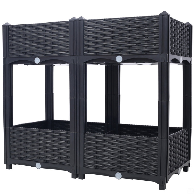 Planter Raised Beds With Drainage Plug Raised Garden Beds, 27.7" H x 31.5" W x 15.7" D, Black