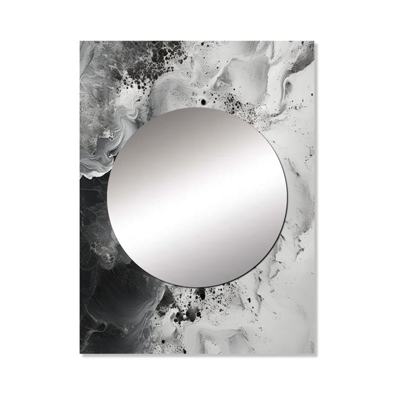 Aakilah abstrait, peinture liquide crème et noire I - miroir mural bord de mer, miroir décoratif noir, impression d'art en métal