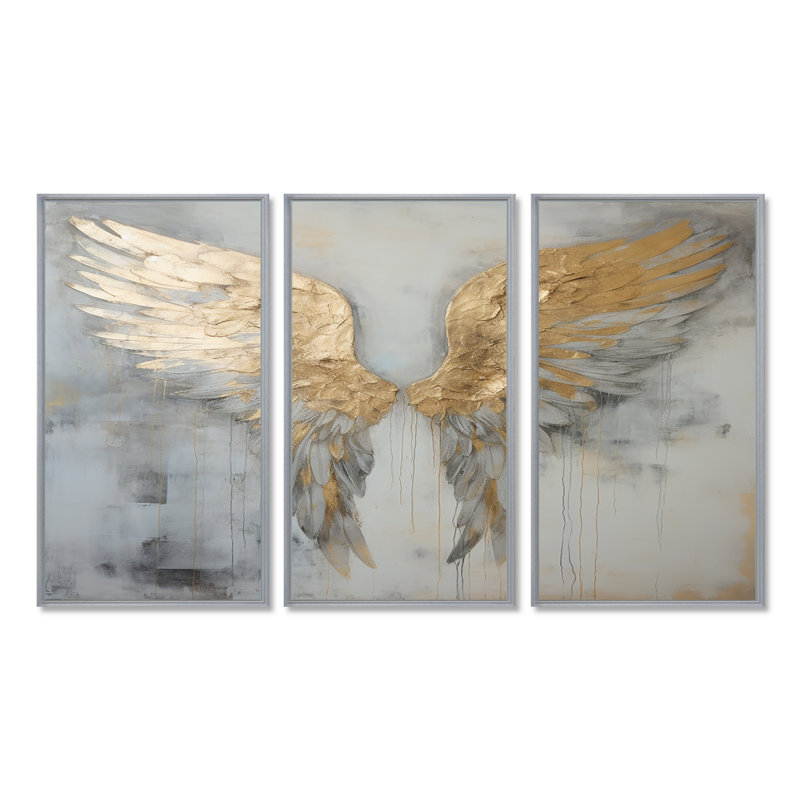 Dicha - Ailes d'ange, ensemble de décorations murales, Encadrement argenté, H 40 po x l 60 po x P 1 po