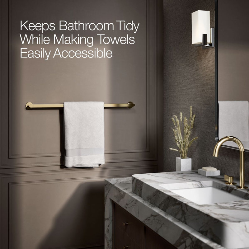 18" Wall Mounted Towel Bar, 30"W, Vibrant French Gold