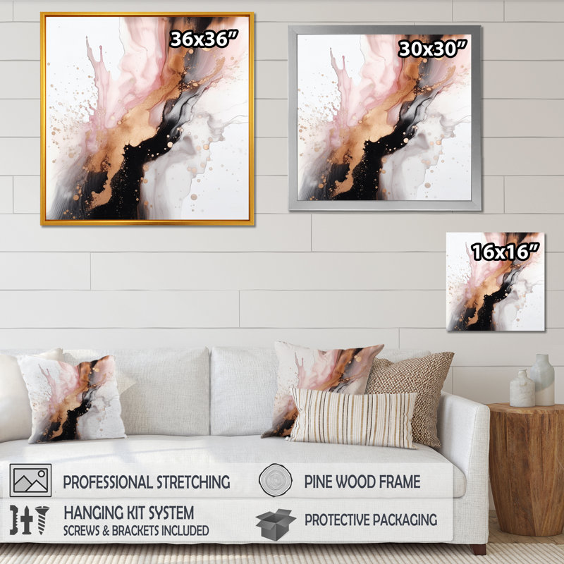 «Pink Gold Texture Splash Marble I», reproduction d'art sur toile, H 30 po x l 30 po x P 1 po