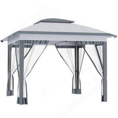 Tente à auvent escamotable de 12 pi x 12 pi avec filet et sac de transport Outsunny
