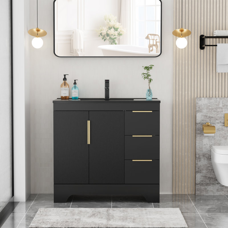 Skeen 36" Modern Single Bathroom Vanity Set With Resin Sink Top, Faucet, Assembly Required, 36"