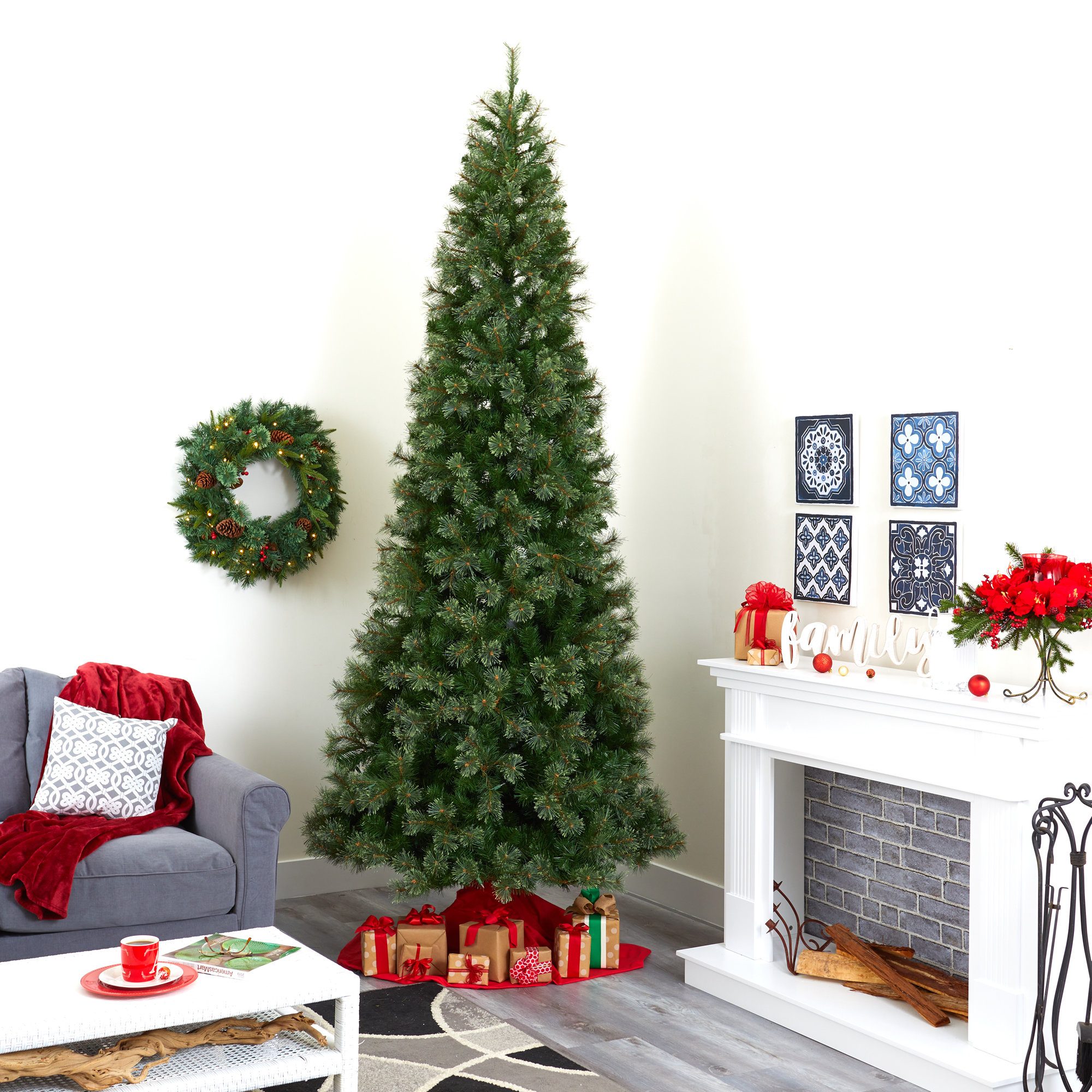 Lighted Artificial Pine Christmas Tree, 10' H