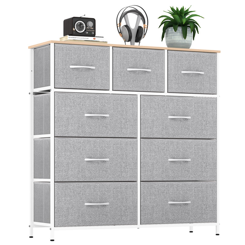 Tasleem 9 Drawer Storage Drawer, Light Gray/White