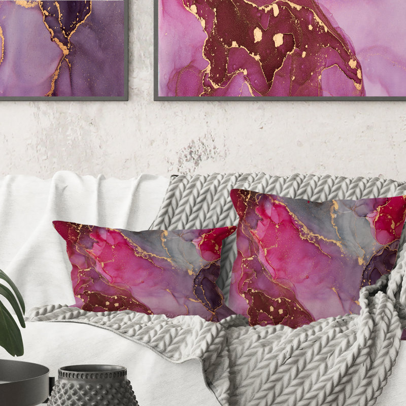 Coussin 12 "x 20" rose et noir à motif abstrait fluide Flare Art III