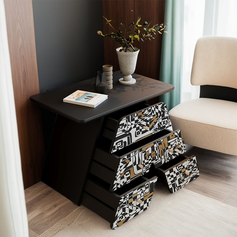 Creative four-drawer wooden accent chest, Black/White